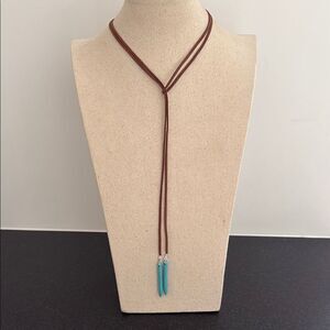 Western Bolo Necklace – Brown Faux Suede Cord with Turquoise Tips